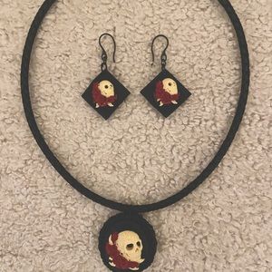 Set of handmade leather Halloween earrings and necklace!